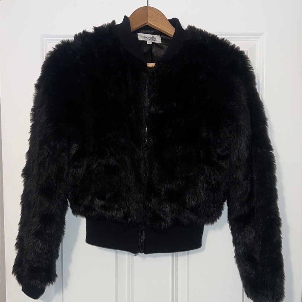 Black Faux Fur Bomber Jacket